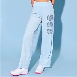 Hello Kitty Forever 21 Blue Velour Rhinestone Track Pants New With Tags